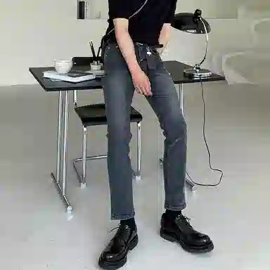 我是大卫 美式复古水洗直筒九分牛仔裤 男女同款