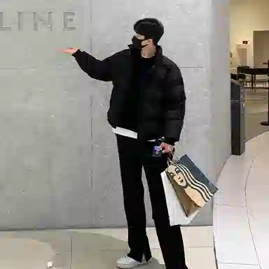 我是大卫 加厚休闲立领面包棉服 男女同款 黑色