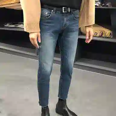 我是大卫 修身弹力九分牛仔裤 男女同款 蓝色