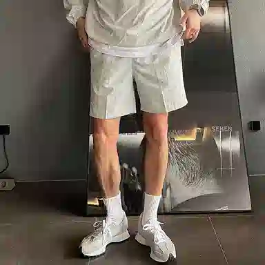 我是大卫 纯色简约抽绳直筒休闲短裤 男女同款