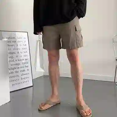 我是大卫 纯色简约宽松抽绳直筒休闲短裤 男女同款