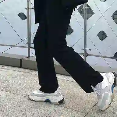 我是大卫 纯色中腰宽松直筒开叉休闲裤 男女同款 黑色