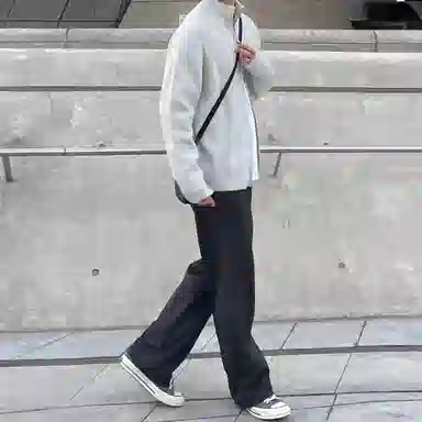 我是大卫 纯色立领双开拉链休闲针织衫 男女同款 浅灰色