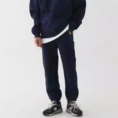 我是大卫 美式高街宽松休闲简约纯色九分束脚针织运动裤 男女同款 藏青色