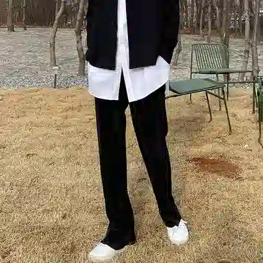 我是大卫 纯色港风拖地垂感直筒中腰休闲裤 男女同款