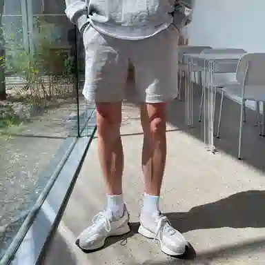 我是大卫 潮流薄款宽松直筒五分裤纯色百搭运动休闲短裤 男女同款 浅灰色