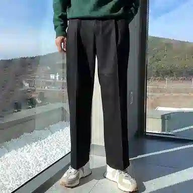 我是大卫 纯色简约合身中腰直筒休闲裤 男女同款