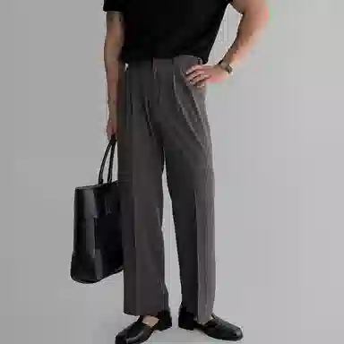 我是大卫 美式褶皱直筒侧边可调节腰带垂坠感免烫宽松休闲裤 男女同款