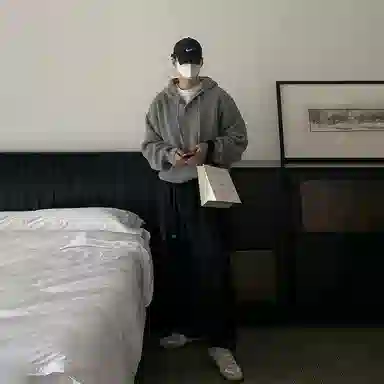 我是大卫 复古连帽套头宽松休闲慵懒感长袖针织衫 男女同款 灰色