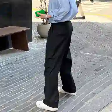 我是大卫 直筒阔腿纯色中腰休闲裤 男款 黑色