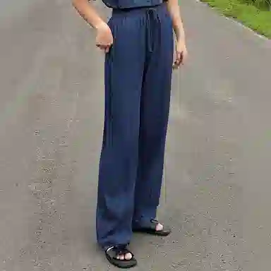 我是大卫 美式复古宽松百搭纯色重工车线拼接水洗工装牛仔裤 通用 蓝色