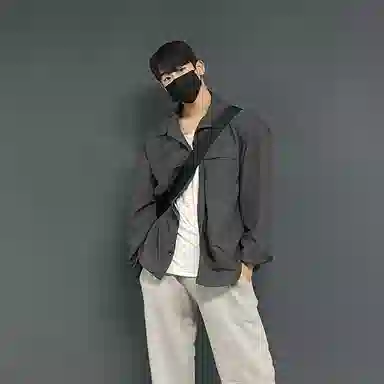 我是大卫 薄款宽松休闲百搭工装长袖衬衫 男款 深灰色