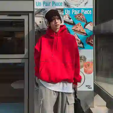 我是大卫 韩系套头连帽纯色上衣宽松小众设计感重磅卫衣 男女同款