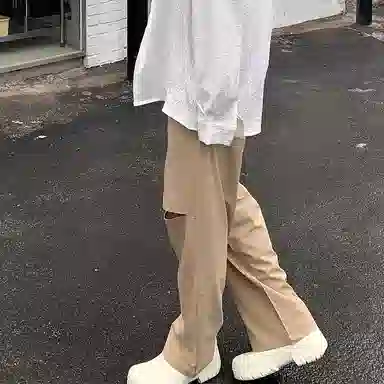 我是大卫 纯色垂坠感拖地破洞设计西装休闲裤 男女同款