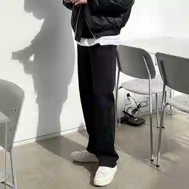 我是大卫 纯色简约垂感阔腿抽绳直筒休闲裤 男女同款