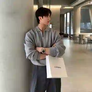 我是大卫 韩系高级感半拉链休闲百搭翻领长袖针织衫 男女同款