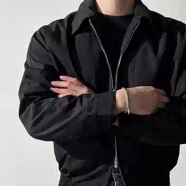 我是大卫 纯色拉链翻领休闲夹克外套 男女同款 黑色