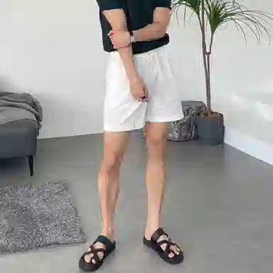 我是大卫 日系百搭速干运动纯色简约宽松休闲短裤 男女同款 白色