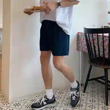 我是大卫 运动阔腿纯色百搭宽松休闲短裤 男款 深蓝色