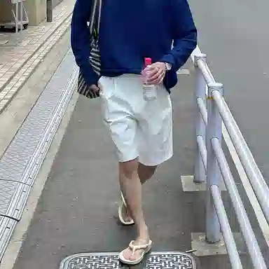 我是大卫 日系简约风潮流百搭五分裤宽松休闲短裤 男款 白色