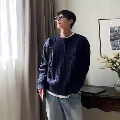 我是大卫 韩系慵懒纯色休闲简约百搭针织衫 男女同款