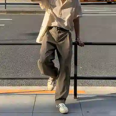 我是大卫 复古工装直筒高街宽松休闲裤 男女同款 绿色