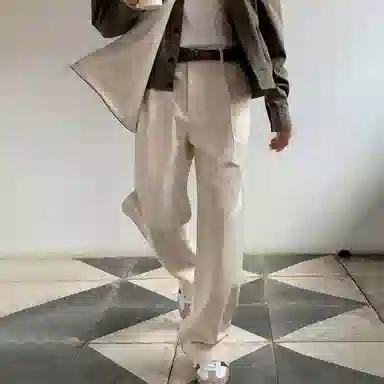 我是大卫 时尚复古百搭直筒垂感拖地休闲裤 男女同款 杏色