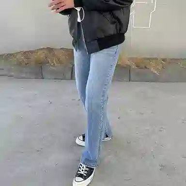 我是大卫 韩系简约百搭直筒宽松舒适牛仔裤 男女同款 浅蓝色