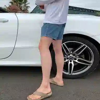 我是大卫 纯色拉链水洗宽松复古直筒宽松牛仔短裤 男女同款