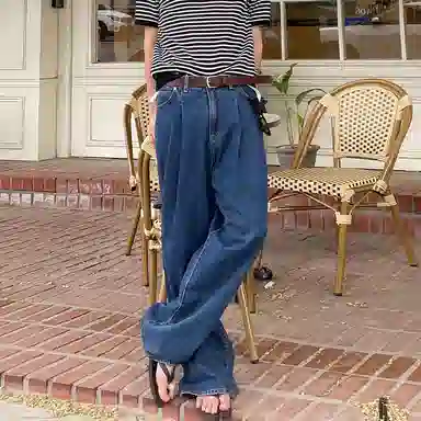 我是大卫 直筒拖地宽松休闲牛仔裤 男女同款 深蓝色