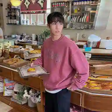 我是大卫 美式复古重磅圆领套头宽松休闲卫衣 男女同款 粉红色