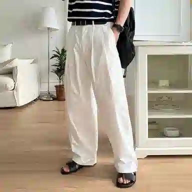 我是大卫 纯色简约垂坠感直筒宽松百搭休闲裤 男女同款