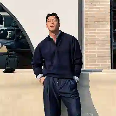 我是大卫 韩版翻领休闲轻熟风卫衣 男女同款 深蓝色