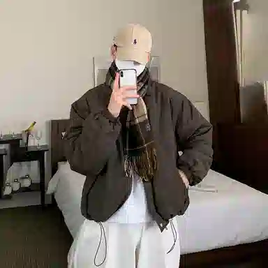 我是大卫 日系复古夹克棉服 男女同款 深棕色