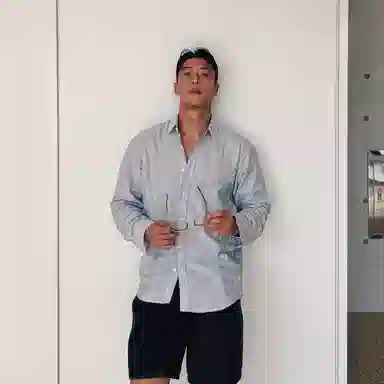 我是大卫 复古英伦风纯棉翻领简约百搭外套长袖衬衫 男女同款 浅蓝色