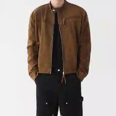 我是大卫 美式复古短款机车服双拉链立领夹克外套 男女同款