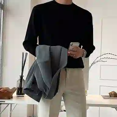 我是大卫 小众日常时尚打底衫潮流宽松圆领内搭针织衫 男女同款