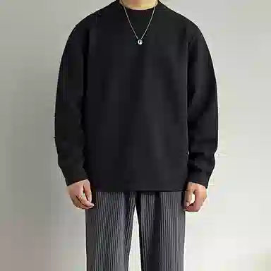 我是大卫 港风纯色圆领打底衫韩版潮流套头宽松百搭针织衫 男女同款