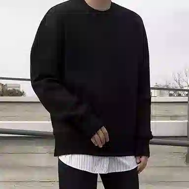 我是大卫 韩版时尚潮流圆领长袖宽松假两件套头卫衣 男女同款 黑色