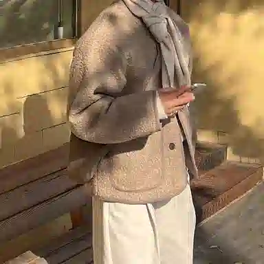 我是大卫 纯色简约羊羔毛保暖加厚休闲夹克外套 男女同款