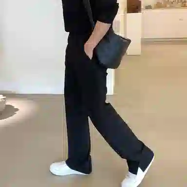 我是大卫 小开叉垂坠感宽松百搭纯色直筒小众设计感休闲裤 男女同款