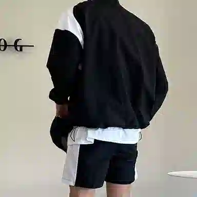 我是大卫 字母撞色立领拉链长袖夹克外套 男款 黑色