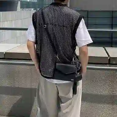 我是大卫 慵懒风透气韩版休闲个性无袖背心 男款 黑色