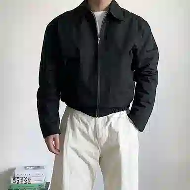 我是大卫 纯色简约翻领双拉链设计休闲夹克外套 男女同款 黑色