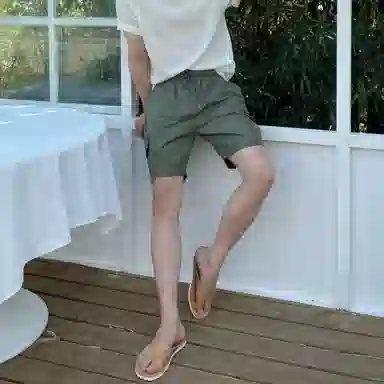 我是大卫 日系街头设计感五分裤宽松直筒百搭工装短裤 男女同款 军绿色