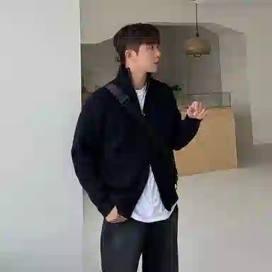 我是大卫 拉链立领美式休闲运动针织衫 男女同款