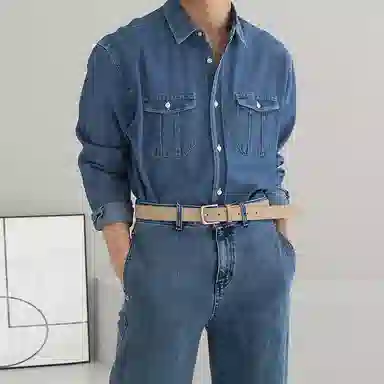 我是大卫 韩系休闲时尚高级感痞帅宽松牛仔长袖衬衫 男女同款