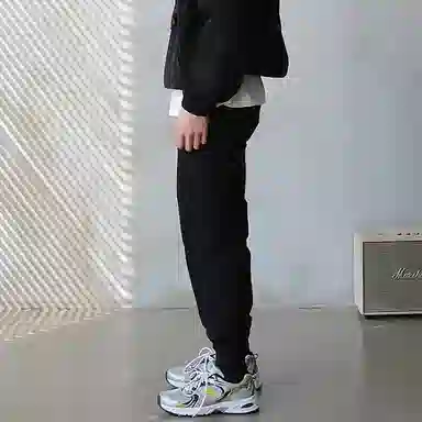 我是大卫 纯色宽松中腰束脚休闲裤 男女同款