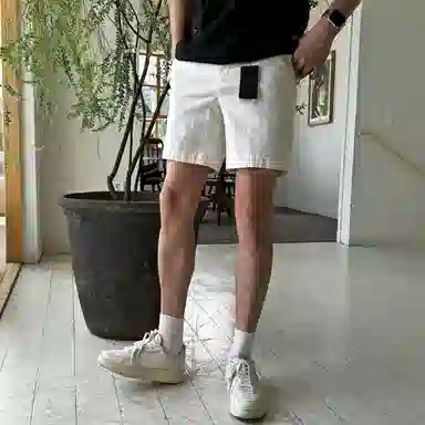 我是大卫 美式复古纯色简约宽松直筒五分休闲短裤 男女同款 白色