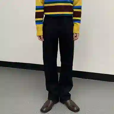 我是大卫 纯色拉链潮牌宽松直筒百搭拖地阔腿牛仔裤 男款 黑色